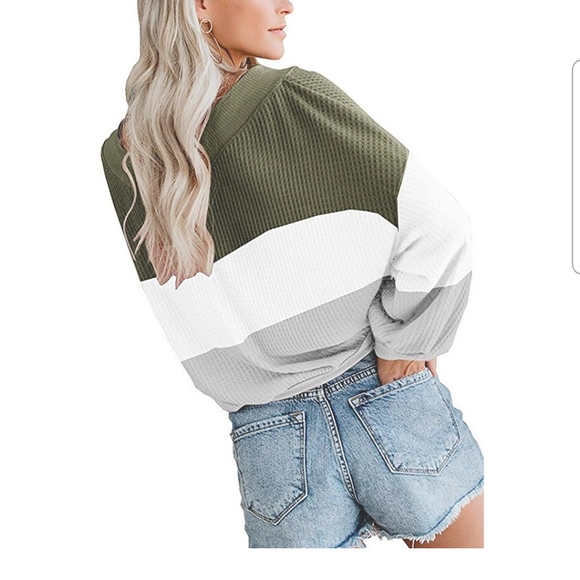 Off The Shoulder V Neck Pullover Sweater - Picture 2 of 3